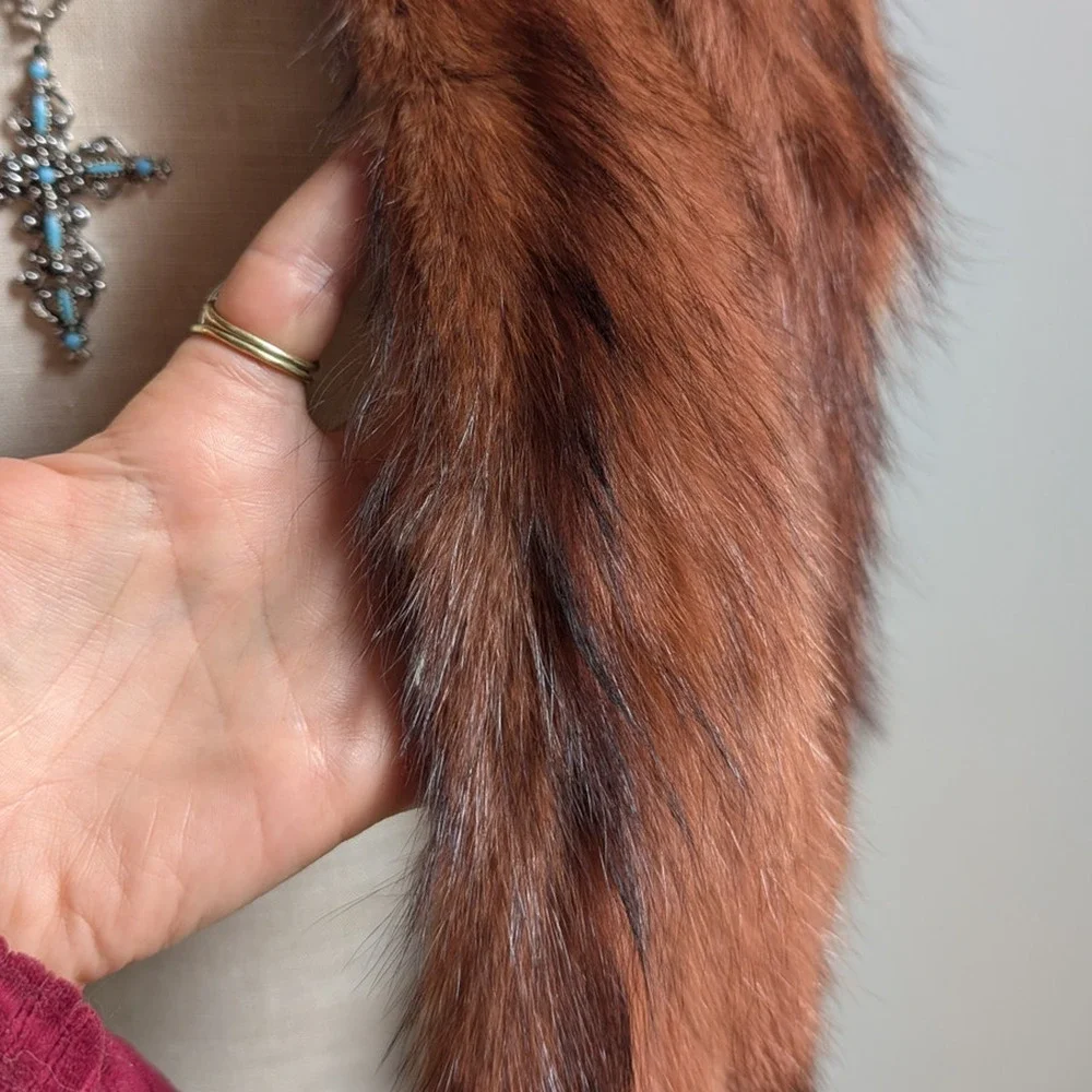 Vintage Red Mink Fur Stole Glam Mobwife Shrug Luxury Scarf Shawl Furry Collar